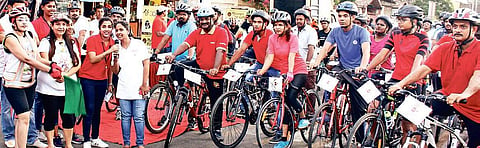 Participants’ Aeropostale offers free customisation cycles were tied with boards that displayed the slogan, ‘Stop child rape and abuse’  K Sridhar