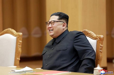 North Korean leader Kim Jong Un attends a meeting with Chinese State Councillor Wang Yi, in this undated photo released by North Korea's Korean Central News Agency (KCNA) in Pyongyang on May 4, 2018. | Reuters