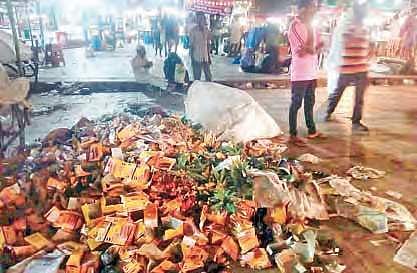 A heap of food waste find shelter in this newly-laid CPP area during the night creating inconvenience for Ramzan revellers | Express photo