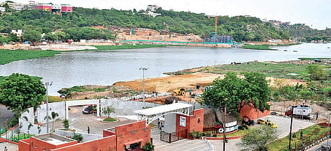 1 and  3 Rejuvenation works in progress at Durgam Cheruvu