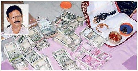 Items seized from Deputy Executive Engineer of Srikakulam Municipal Corporation G Srinivasa Kumar (inset) | Express