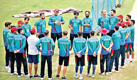 Afghanistan players during a training session ahead of their first-ever Test match, against India in Bengaluru on Wednesday (Photo | Pushkar V)