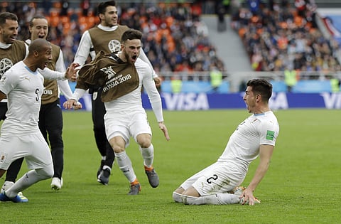 Jose Gimenez came to Uruguay's rescue by scoring the lone goal in a 1-0 victory over Egypt on Friday in Group A of the FIFA World Cup 2018. (Photo | AP)
