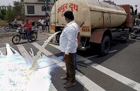Yesterday, farmers across he country in some places had protested by pouring milk on roads. (PTI)