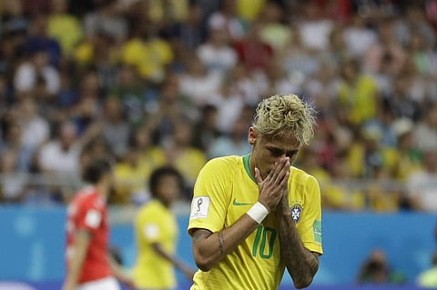 Brazil's Neymar reacts after failing to score during the group E match between Brazil and Switzerland at the 2018 soccer World Cup in the Rostov Arena in Rostov-on-Don, Russia. | AP