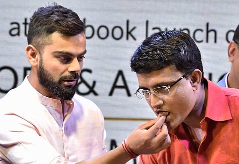 Indian cricket captain Virat Kohli L with former captain Sourav Ganguly. | File PTI