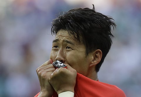 South Korea's Son Heung-min celebrates after scoring his side's second goal during the group F match between South Korea and Germany, at the 2018 soccer World Cup in the Kazan Arena in Kazan. | AP