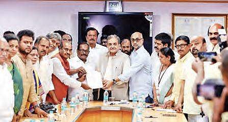 TDP MPs meet Union Steel Minister Birender Singh regarding steel factory at Kadapa (AP) and Bayyaram in Telangana, in New Delhi on Wednesday;