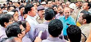 Members of the labour union interacting with the Sub-Collector