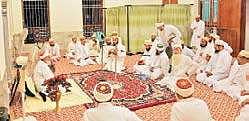 Bohra Muslims in mosque for the morning prayer
