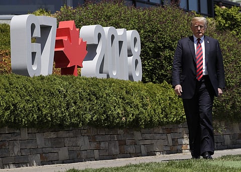 US President Donald Trump arrives to participate in the G7 Summit welcome ceremony | AP