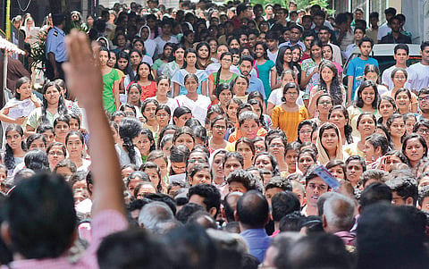 Candidates coming out from Arya Central School in Thiruvananthapuram after NEET. (File | B P Deepu /EPS)