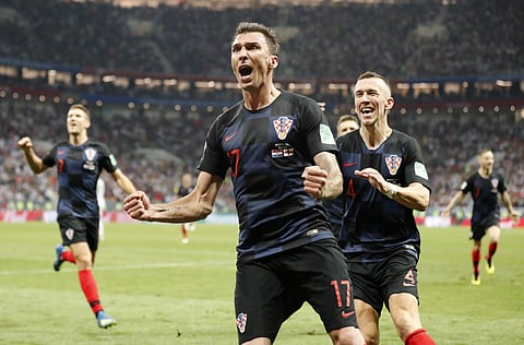Croatia's Mario Mandzukic celebrates after scoring his side's second goal during the semifinal match between Croatia and England at the 2018 soccer World Cup in the Luzhniki Stadium in Moscow, Russia, Wednesday, July 11, 2018.  (File | AP)
