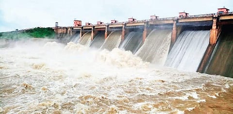 Water gushes out from Kaddem project on Thursday, in Adilabad | Express
