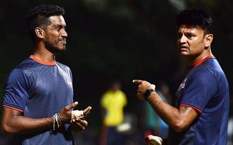 Chepauk Super Gilli players practising in the Stadium on Friday.  | (D Sampathkumar | EPS)