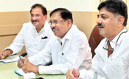 DyChief Minister G Parameshwara with ministers  D K Shivakumar and KJ George. (FILE | EPS)