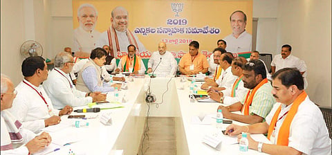 BJP President AMit Shah attending BJP Telangana's Lok Sabha Toli in Hyderabad (Twitter @AmitShah)