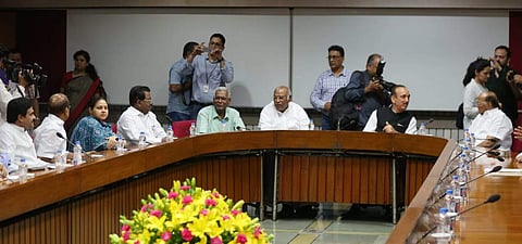 Opposition leaders meeting in New Delhi ahead of Parliament's monsoon session. | (Shekhar Yadav | EPS)
