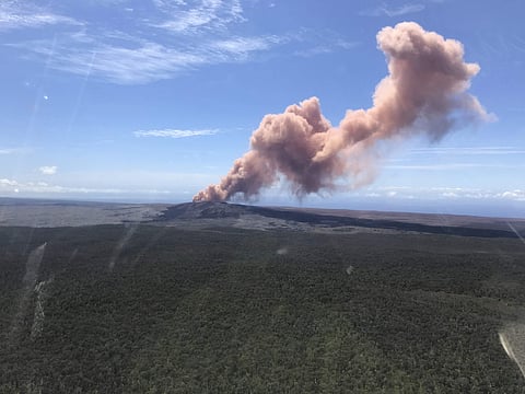 Red ash rises from the Puu Oo vent on Hawaii's Kilauea Volcano after a magnitude-5.0 earthquake struck the Big Island (File Photo | AP)