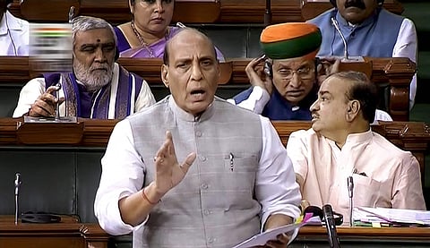 Home Minister Rajnath Singh speaks in the Lok Sabha during the Monsoon session of Parliament in New Delhi on Thursday July 19 2018.  (Photo | PTI)