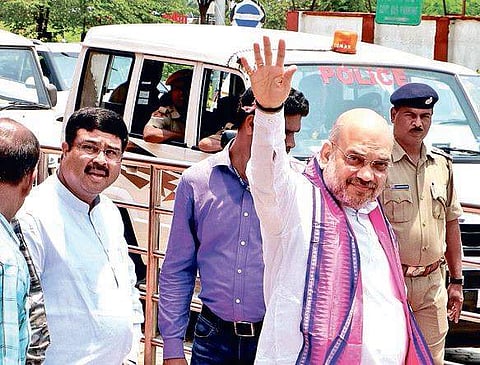 BJP national president Amit Shah arriving at  Biju Patnaik International Airport in Bhubaneswar on Sunday | irfana