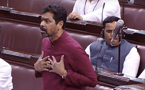 TDP MP CM Ramesh speaks in the Rajya Sabha during the debate on Andhra Pradesh Special Status row. (Photo | RSTV)