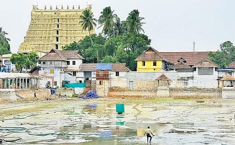 The renovation progressing at Padmatheertham pond near  Sree Padmanabhaswamy Temple  B P Deepu