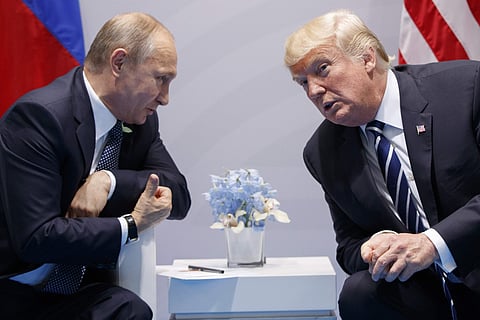 U.S. President Donald Trump meets with Russian President Vladimir Putin at the G-20 Summit in Hamburg. (File photo | AP)