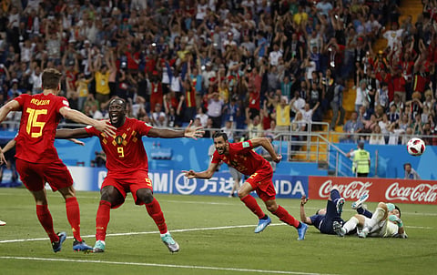 Belgium's Nacer Chadli, second right, celebrates after scoring his third side's goal during the round of 16 match between Belgium and Japan at the 2018 soccer World Cup in the Rostov Arena, in Rostov-on-Don, Russia, Monday, July 2, 2018.  | AP