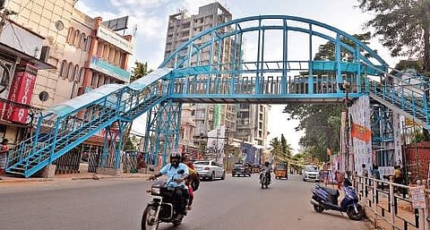 The construction of the foot overbridge in front of the Government Higher Secondary School for Girls, Cotton Hill, nearing completion  Vincent Pulickal