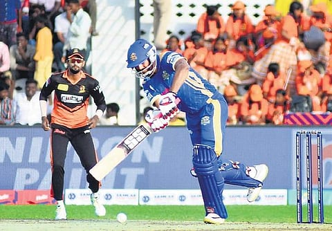 Siechem Madurai Panthers’ KB Arun Karthik during his knock of unbeaten 80 against Trichy Rubi Warriors in Tirunelveli on Sunday |  Express
