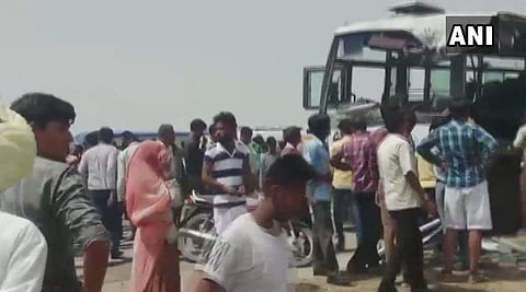 The incident near Tabiji village involving a Rajasthan Road Transportation Corporation bus going from Pali to Bharatpur was so intense that the one side of the bus was totally crushed. | ANI