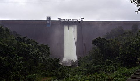 Water being released from the Idukki dam through the Cheruthony reservoir on Friday (EPS | Vincent Pulickal)