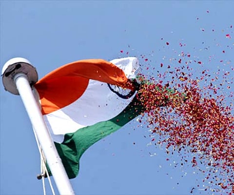 A tri colour flag being unfurled during the Independence Day celebrations. (File | EPS)