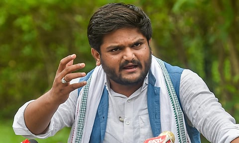 Patidar quota agitation leader Hardik Patel interact with media in Ahmedabad. (Photo | PTI)