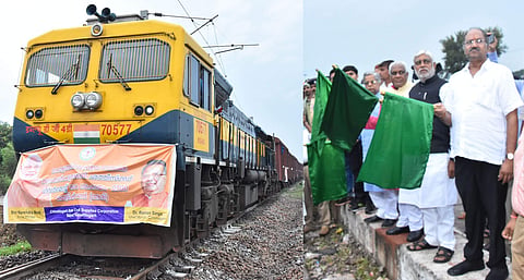 A train full of rice worth Rs 7.5 crore was flagged-off at Raipur by three state ministers on Sunday evening.