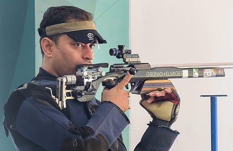 Indian shooter Sanjeev Rajput competes in the qualification 50m rifle men's shooting at the 18th Asian Games Jakarta Palembang 2018 in Indonesia on Tuesday August 21 2018. | PTI