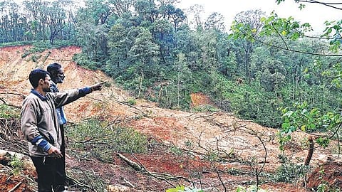 Residents near Gharwale — Surlabi road point to a massive landslide following heavy rains. | (Pushkar V | EPS)