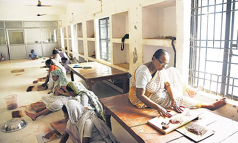 Widows making incense sticks at a government-run shelter home in Vrindavan under a skill development programme started this month