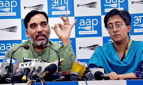 Gopal Rai with AAP spokesperson Atishi Marlena. (File | PTI)
