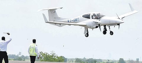 Trainee Aircraft Diamond DA42 landing at Kalaburagi Airport, on Sunday