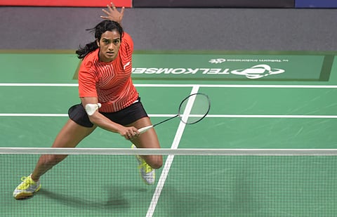 India's Pusarla V Sindhu plays against Chinese TPE player Tai Tzu Ying in the women's singles badminton final match at the 18th Asian Games in Jakarta. (Photo | PTI)