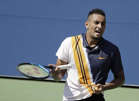 Nick Kyrgios, of Australia, talks to himself during a match 180against Pierre-Hugues Herbert, of France, during the second round of the U.S. Open tennis tournament, Thursday, Aug. 30, 2018, in New York. | AP