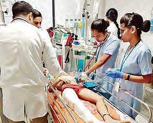 Naresh, who got injured in the roof collapse at New Century Public School, continues to be in a critical state and is admitted in the ICU | express photo