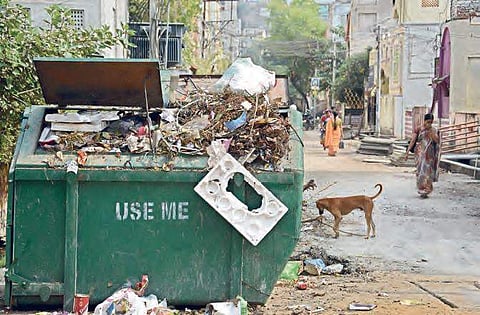 Image of overflowing garbage bins for representational purpose (EPS)