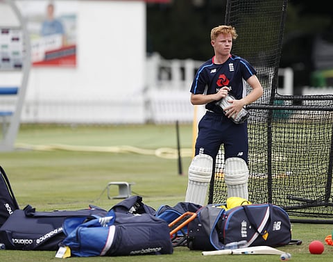 England's new cricket test match squad member Ollie Pope pads up during a training session at Lord's Cricket ground in London. (Photo | AP)