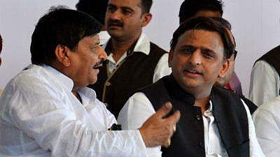 Shivpal Yadav with Samajwadi Party chief Akhilesh Yadav.