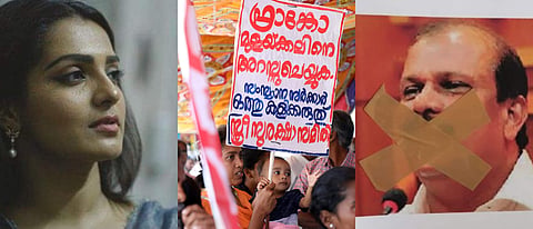 Parvathy (left) has slammed PC George (right), who has received a barrage of criticism for his derogatory comment against the nun who filed a rape complaint against Jalandhar Bishop Franco Mulakkal.