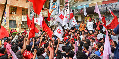 The united front of Left student groups AISA, SFI, AISF, DSF won all four central panel posts in Jawaharlal Nehru University Students' Union (JNUSU) polls, the election committee announced Sunday. (Photo | PTI)