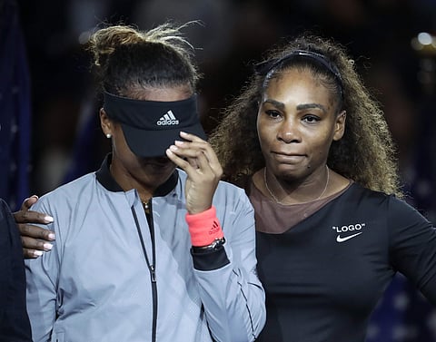 Naomi Osaka, of Japan, is hugged by Serena Williams after Osaka defeated Williams in the women's final of the US Open tennis tournament. (Photo | File/AP)